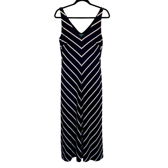 Lauren Ralph Lauren Black White Striped Maxi Dress Size 10 – Lined & Stretchy - Picture 1 of 6
